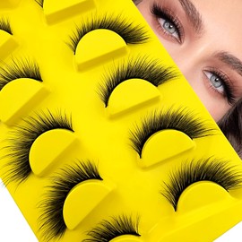 3D False Eyelashes, Cat Eye, Cat Eye Natural Artificial Eyelash Extensions Set, Fox Eye, Artificial Eyelashes, Natural Look, 5 Pairs, Reusable, Lightweight Faux Mink Eyelashes (Mao-12)