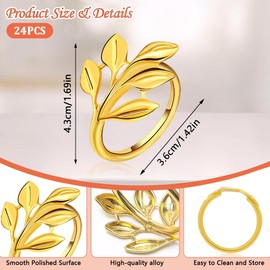 QKEPCY 24pcs Napkin Rings Metal Leaf Napkin Holder Set for Cloth Napkins Elegant Napkin Buckle for Table Decoration Valentine Day Thanksgiving Christmas Anniversary Dinners (Gold)