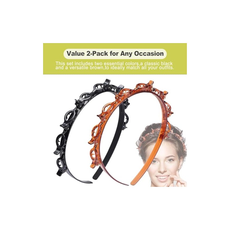 2 Pack Double Layer Headband with Mini Clips for Women