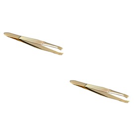 Ipetboom 2pcs Stainless Steel Gold-plated Eyebrow Tweezers Comb for Precision Eyebrow Shaping and Eyelash Extensions Portable Beauty Tool for Men and Women