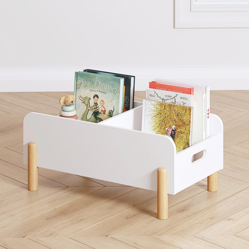 UTEX Montessori Bookshelf for Toddlers, Wooden Book Caddy with Adjustable