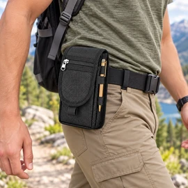 6.3 Inch Phone Belt Pouch Bag – Nylon Outdoor Mobile Phone Holder with Multi-Pocket Storage for Travel, Hiking & Daily Carry