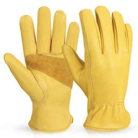 Leather Work Gloves Stretchable Flex Grip Water Resistant Tough Cowhide Gardening Glove for Men Women Yellow