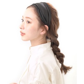 VINGTAINE HK-306-BK- 2-Way Headband with Faux Leather, Wide, Synthetic Leather, Hair Accessories, Elegant, Adult Casual