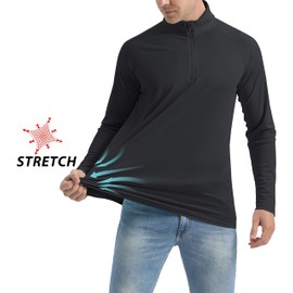 MAGCOMSEN Men's Long Sleeve Shirts 1/4 Zip Up UPF 50+ Sun Tees Fishing Running Outdoor Rash Guard T-Shirts Black