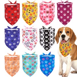JpGdn 10PCS Dog Bandanas Small Medium with Paw Print Red Blue Yellow Pink Purple White Black Green Scarves for Boys and Girls Grooming Accessories Costume