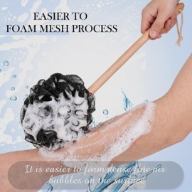 4 Pieces Loofah Back Scrubber Bath Sponge with Wooden Handle Long Handle Sponge Mesh on a Stick for Shower Exfoliating Bath Body Brush Luffa Back Brush(Black)