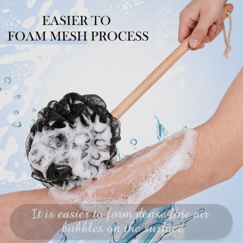 4 Pieces Loofah Back Scrubber Bath Sponge with Wooden Handle