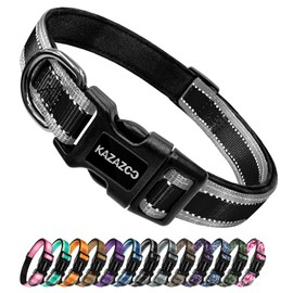 Kazazoo Reflective Dog Collar with Soft Padding Dog Collar for Medium & Small Dogs, No Pull, Heavy Duty, Adjustable Nylon Collar with Quick-Release Buckle, Walking Training-Black-XS