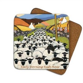 Early Morning Rush Hour - Drinks Coaster from The Whimsical World of Thomas Joseph - Individual Funny Sheep Coaster - Non-Slip, Cork Home Table Coaster