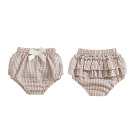 Newborn Infant Baby Girl Ruffle Diaper Covers Bloomers Striped Plaid Shorts Summer Outfits (Plaid Khaki, 3-6 Months)
