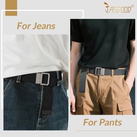 JASGOOD 2 Pack Canvas Web Belts Double D Ring Buckle for Men Fabric Cloth Casual Belt for Jeans Pants 1 1/2" Wide Black+Grey,Square Buckle