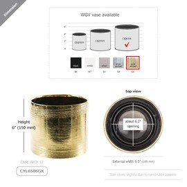 WGVI Gold Etched Ceramic Cylinder Vase Width 6.5" Height 6", Flower Arrangements, Candle Holder, Terrarium Planter Pot, Storage Container Organizer, Pen Brush Holder, Scratched Texture Design, 1 Pc