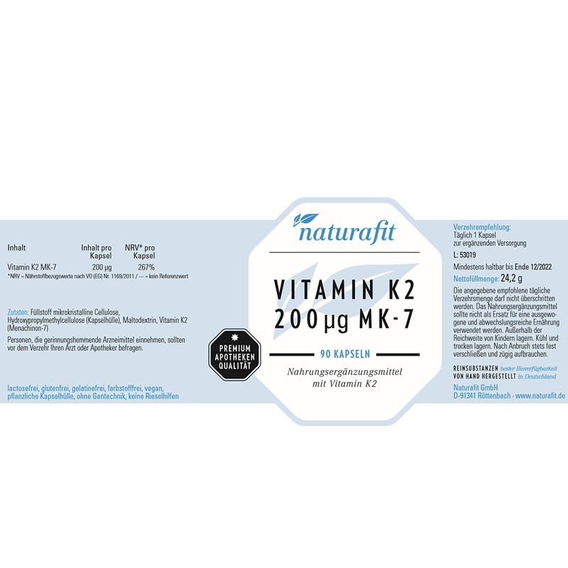 naturafit Vitamin K2 200 µg Mk-7 Capsules, Pack of 90