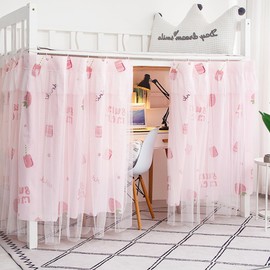 Hoce Bunk Bed Curtain Gauze Bunk Bed Curtains Drapes with Lace Privacy Dorm Bed Canopy for Bottom Twin
