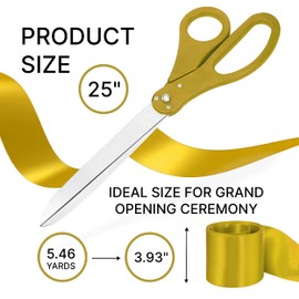 Golden Grand Opening Ceremony Kit - 25 Inch Gold Scissors for Tape Cutting Giant Scissors with Ribbon for Inaugurations and Ceremonies Grand Opening Ribbon and Scissor for Special Events