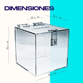 CAJA DE ACRILICO CRISTAL 100% CON RANURA Y PORTA CANDADO, DONACION, ALCANCIA, 15X15X15CM