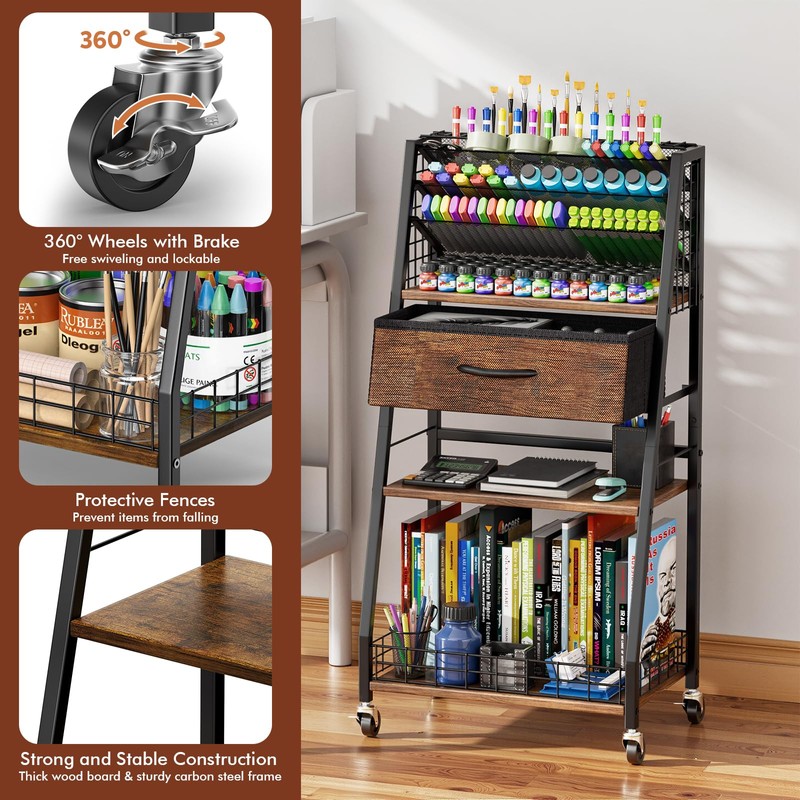Housolution 3 Tier Rolling Cart with Drawer, Utility Cart with