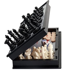 TIME4BUY Juego de Mesa 3 en 1 con Ajedrez Magnético, Checkers y Backgammon, Ajedrez Plegable con Tablero de Chess, Juego de Ajedrez Portatil y Profesional para Niños y Adultos (27cm x 27cm Abrir)