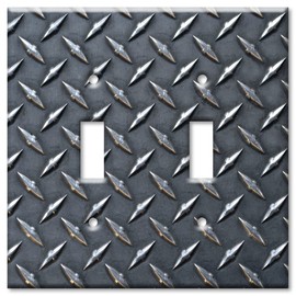 Art Plates - Decorative Light Switch Plate Cover Plate - Decorative Metal Wall Plate - 2 Gang Toggle - Black Diamond Plate (PRINTED IMAGE) - (Made in USA)