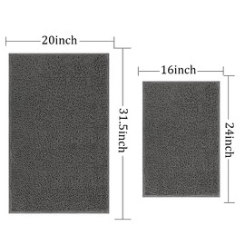 RUN HELIX Bath Mat Set, Soft Chenille Non-Slip Bath Mat, 50 x 80 cm Bath Mat, 40 x 60 cm, Absorbent Bathroom Rugs, Dark Grey