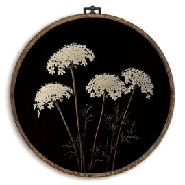 KFXHANGD Dark Moody Floral Round Wall Art Framed, Botanical Prints Framed, Minimalist Plant Canvas Wall Art Decor, Vintage Country Farmhouse Hanging Decor for Bathroom Living Room Bedroom, 10x10inch