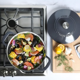 Martha Stewart Gatwick 7 QT Enamel Cast Iron Dutch Oven, Gray