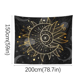 Berkin Arts Decor Tapestry with Gold Occult Mystic Signs Symbols Wall Hanging Aesthetic Backdrop Sun Moon Star Black Gold Funny Girl for Living Room 59.1 x 78.7 Inch