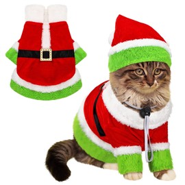 Dansydaisy Cat Christmas Costume Lime Green Character Pet Outfit Holiday Green Furry Pet Velvet Costume Cosplay Outfit Cute Funny Christmas Dogs and Cats Clothes for Party Favors(Large)