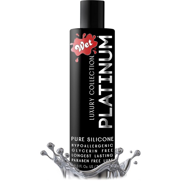 Wet Platinum Silicone Based Lube 9 oz Bottle, Ultra Long Lasting Premium Personal Luxury Lubricant, Men Women & Couples Condom Compatible Water Resistant Non Sticky Hypoallergenic Paraben Free