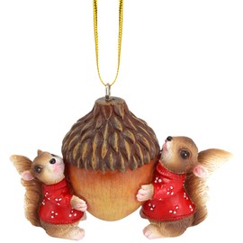 Festive Christmas Ornament, Squirrels in Sweaters Holding Acorn, Woodland Themed Holiday Decoration, 2.25 Inches