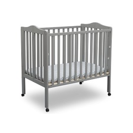 Delta Children Delta Children Folding Portable Mini Baby Crib with 1.5-inch Mattress - Greenguard Gold Certified, Grey