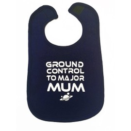 Baby Moo's 1 x Ground Control To Major Mum ® Baby Bib Baby & Toddler Bibs [0-3 Years] | David Bowie Inspired Bib | New Mum & Dad Rock Music Gift UK (Blue x1)