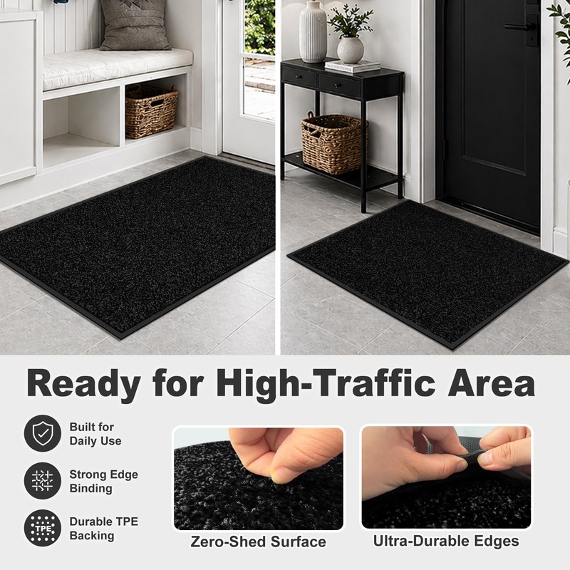 Super Absorbent Front Door Mat, 36" x 24", Non-Slip Washable