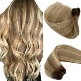 Sew in Weft Hair Extensions Human Hair 20” Sew in Hair Extensions Real Human Hair Ash Brown to Beige Blonde Mix Platinum Blonde Sew in Human Hair Extensions Hand Tied Weft Hair Extensions Human Hair