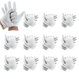 12 Pairs 100% Cotton Gloves, White Cotton Moisturizing Gloves, Resuable White Works Glove, Jewelry Silver Inspection Gloves, Soft Handling Gloves for Formal Banquets Magicians Parades