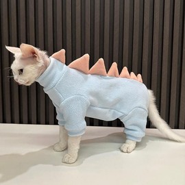 GigglyHouse Sphynx cat Clothes, Dinosaur Costume, Hairless Cats Warm Clothes for Cornish Rex and Devon Rex (Blue, S(2-3.5lbs))