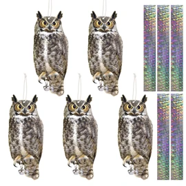 Lifreer 5PCS Reflective Bird Scarer Devices Owl Hanging Decoration Owl Control Device with Reflective Tape Weatherproof Owls Decoy to Frighten Birds Away from Garden Patio Pool