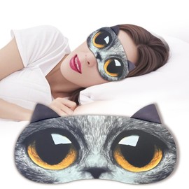 Ptrin 3D Fun Cat Face Sleeping Mask,1 Pack Sleeping Eye Mask,100% Light Blocking,Comfortable Sleeping Eye Mask, Reduces Eye Puffiness,Adjustable Straps, Easy to Fall Asleep,Unisex Gift (Shorthair cat)