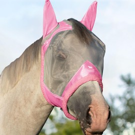 Harrison Howard CareMaster Midge-proof Fleece Padding Horse Fly Mask Half Face Extra Wool Protection Light Pink