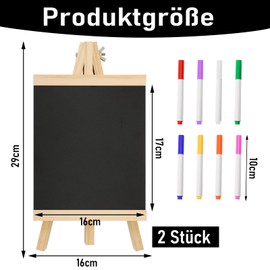JANYUN Chalkboard with Stand, Pack of 2 Slate Board for Writing on, 29 x 16 cm, Small Chalkboard for Writing on with 8 Chalk Colours for Wedding, School Buffet, Birthday Party