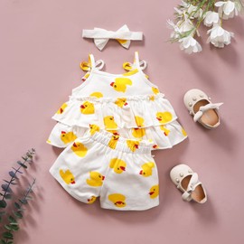 Infant Baby Girl Yellow Duck Outfit Ruffle Bowknot Shorts Set Toddler Dress Skirt Clothes Suits Set (18-24 Months, Shorts Set)