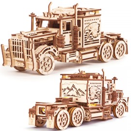 Wood Trick Big Rig Truck Car 3D Wooden Puzzles for Adults and Kids to Build - Rides up to 6ft - 14x6″ - Realistic Semi Truck - Wooden Models Engineering DIY Project Mechanical Wood 3D Puzzles Kits