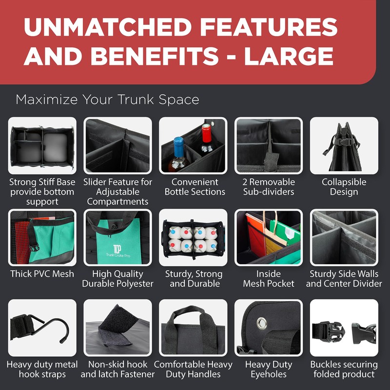 TRUNKCRATEPRO Teal Car Accessories Trunk Organizer Premium Multi Movable Compartments