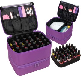 ButterFox Nail Polish Organizer Case Holder Holds 60 Bottles Duble-layer Storage for Nail Supplies and Accessories - Light Purple