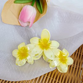 Plumeria Shape Hair Claw Clip Vivid Floral Large Non-Slip Hair Accessories 4.3" x 2.6" for Thick Hair Women Girls, Daisy Yellow
