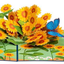 Pop of Art by Paper Love 3D Sunflower Field Pop Up Card - 5" x 7" Cover - Includes Envelope and Note Card