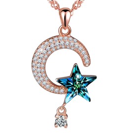 Unendlich U Elegant Moon Star Women's Necklace 925 Sterling Silver Cubic Zirconia Blue Crystal Pendant Necklace with Pendant, Rose Gold, Size:, Cubic Zirconia Crystal