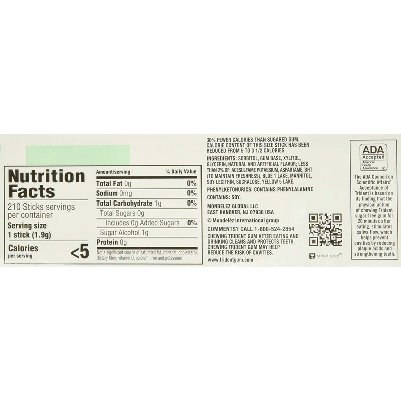 Trident Spearmint Flavor Bubble Gum 14 Sticks (Netcount 15 Pack),