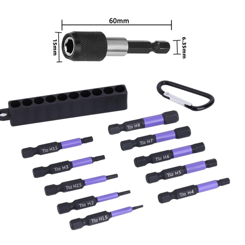 Electric Screwdriver Bit Set, Hex Bit, Set of 10, H1.5mm-8mm,
